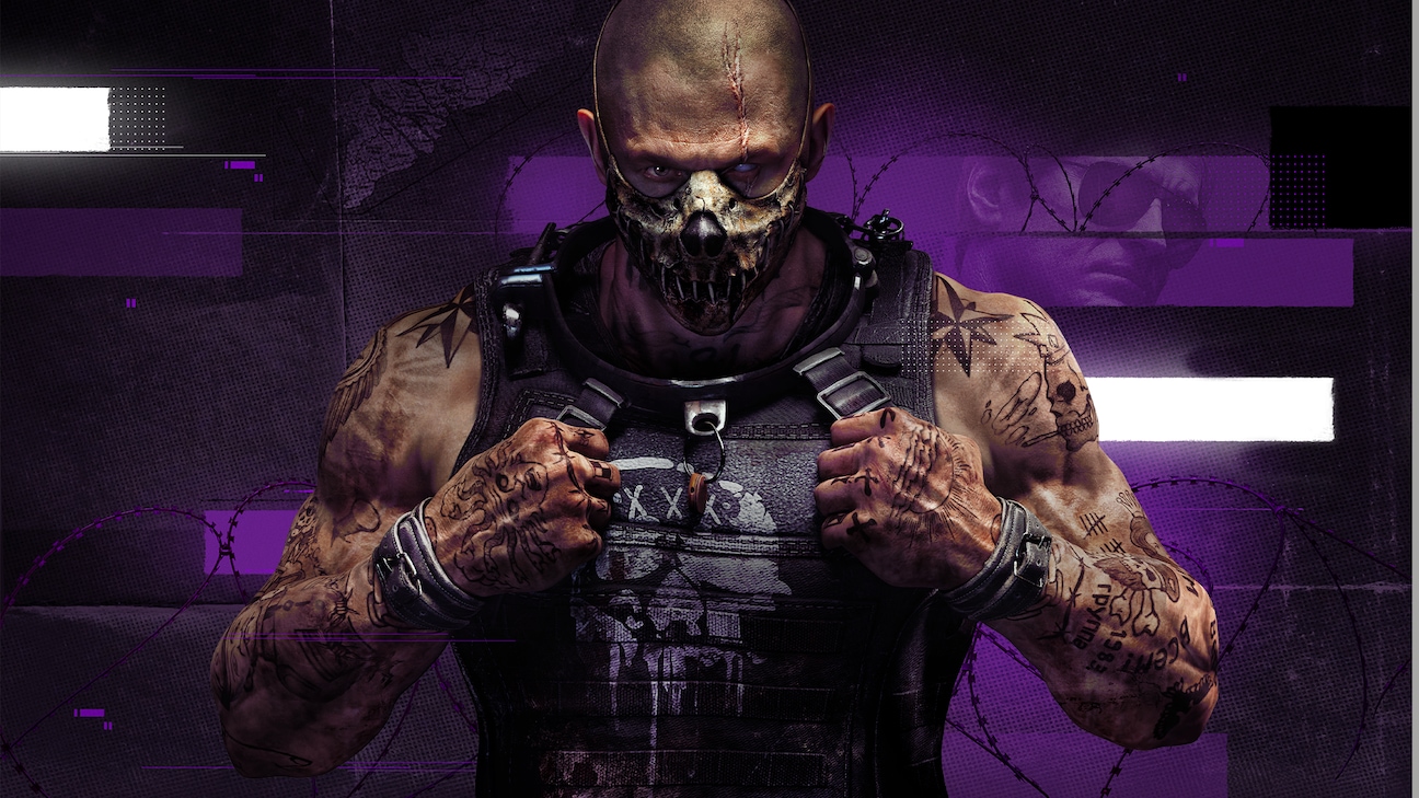 Personagem de Call of Duty: Black Ops 6 em arte promocional da Season 4, com visual agressivo e fundo roxo escuro.