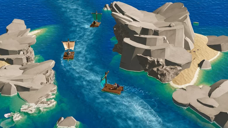 Explorando ilhas com jangadas.