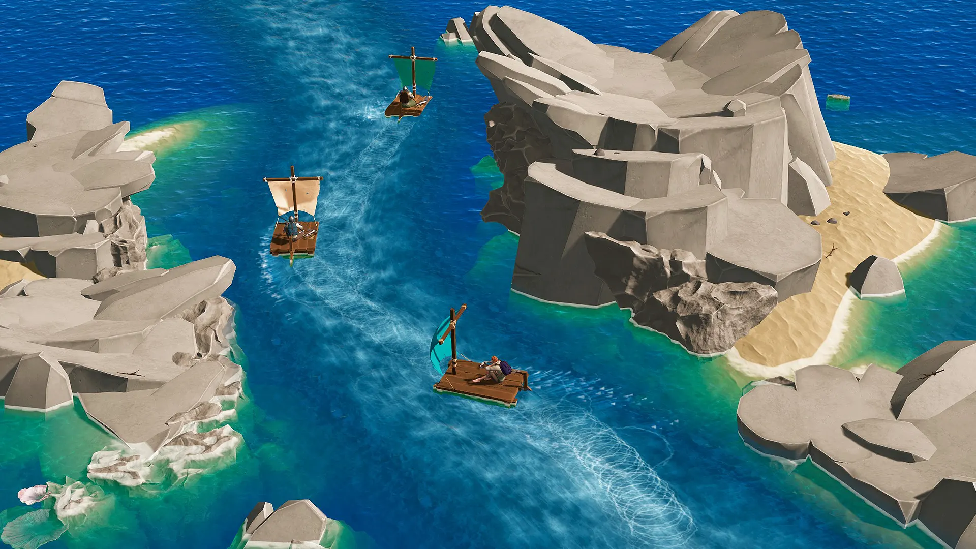 Explorando ilhas com jangadas.