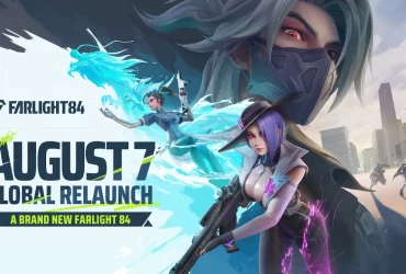 Arte promocional do relançamento global de Farlight 84 com novos personagens e data de lançamento marcada para 7 de agosto.
