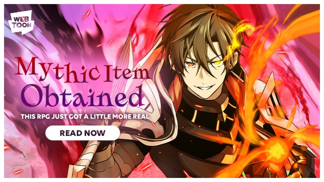Cena promocional de Mythic Item Obtained! com o protagonista segurando o item mítico, arte oficial da adaptação para trailer animado.