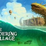 Imagem promocional de The Wandering Village com o logotipo do jogo e a criatura Onbu ao fundo.
