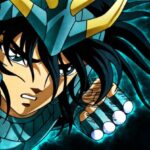 Shiryu de Dragão em Cavaleiros do Zodíaco, com armadura azul brilhante e olhar determinado.