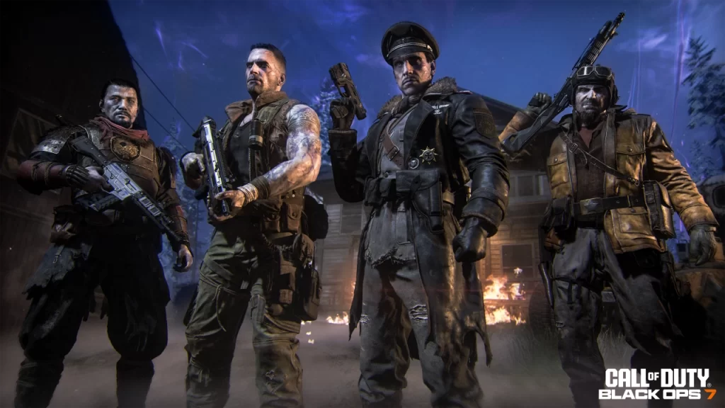 Personagens clássicos Richtofen, Nikolai, Takeo e Dempsey retornam em Call of Duty: Black Ops 7 Zumbis, prontos para enfrentar novas ameaças em cenários sombrios.