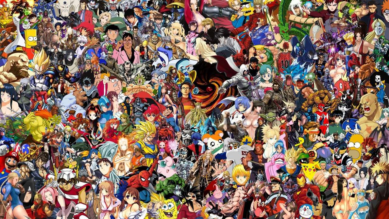 Montagem colorida com diversos personagens famosos de animes e cultura pop, representando variedade para novos fãs de anime.