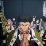 Grupo dos Hashiras reunidos em uma sala tradicional japonesa no anime Demon Slayer: Kimetsu no Yaiba