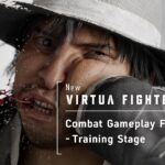 Lutador de chapéu é atingido no rosto durante cena de combate do novo projeto Virtua Fighter, com detalhes realistas de impacto e partículas voando