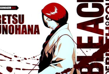 Ilustração oficial de Retsu Unohana, personagem da franquia Bleach, anunciada como DLC em Bleach Rebirth of Souls. A capitã da 4ª Divisão aparece com expressão séria, segurando sua espada, em arte promocional com fundo estilizado em vermelho e branco.