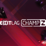 Logo do campeonato ExitLag ChampZ 2, com design em tons de vermelho e preto e elementos tridimensionais que lembram peças mecânicas, sobre fundo com efeitos de luz diagonais.