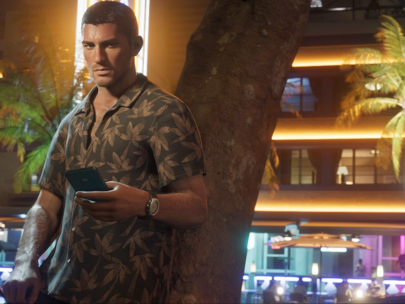 Personagem Jason olhando celular em GTA 6