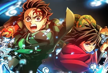 Tanjiro e Giyu prontos para a batalha no filme Demon Slayer: Castelo Infinito.