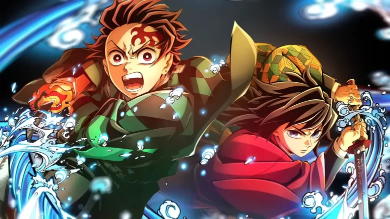 Tanjiro e Giyu prontos para a batalha no filme Demon Slayer: Castelo Infinito.