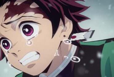 Tanjiro Kamado chorando em cena emocionante de Demon Slayer.