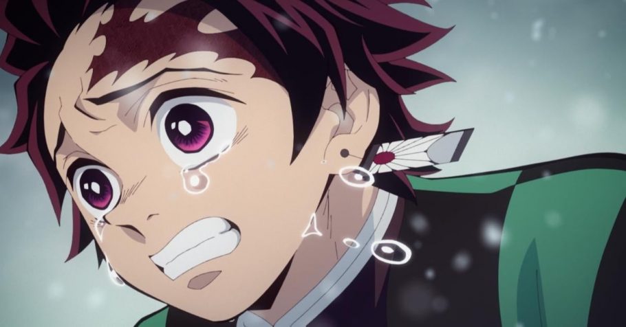 Tanjiro Kamado chorando em cena emocionante de Demon Slayer.