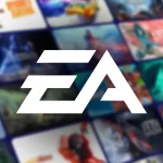 Logo da Electronic Arts em destaque em fundo escuro.