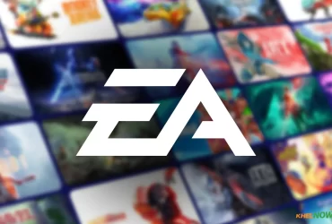 Logo da Electronic Arts em destaque em fundo escuro.