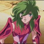 Shun de Andrômeda usando sua armadura rosa em Cavaleiros do Zodíaco.