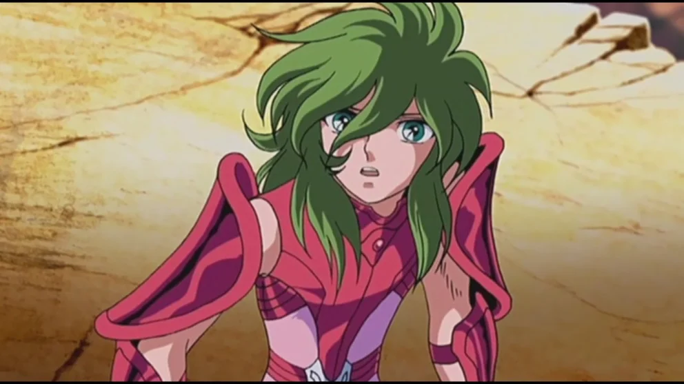 Shun de Andrômeda usando sua armadura rosa em Cavaleiros do Zodíaco.