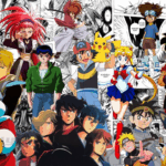 Montagem de personagens clássicos de animes que marcaram gerações no Brasil, incluindo Dragon Ball, Cavaleiros do Zodíaco, Pokémon, Yu Yu Hakusho e Naruto.