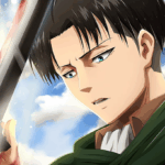 Levi Ackerman segurando sua lâmina ensanguentada em Attack on Titan, refletindo sobre o peso das batalhas e a perda de seus companheiros.