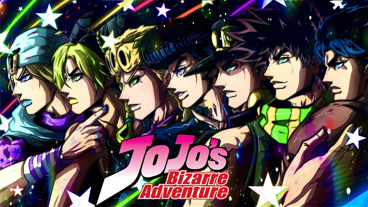 Personagens principais de JoJo’s Bizarre Adventure reunidos – guia de ordem para assistir e ler em 2025.