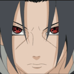 Itachi Uchiha ativando o Sharingan em Naruto, cena marcante do clã Uchiha.