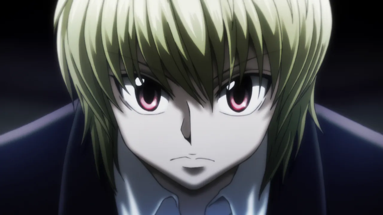 Kurapika com olhos escarlates em cena de Hunter x Hunter