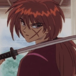 Kenshin Himura com sua katana, o ex-retalhador em busca de redenção no anime Samurai X.