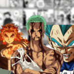 Montagem com personagens de anime que se tornaram mais populares que os protagonistas: Kakashi (Naruto), Rengoku (Demon Slayer), Zoro (One Piece), Vegeta (Dragon Ball) e Killua (Hunter x Hunter).