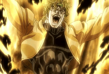Dio Brando em JoJo’s Bizarre Adventure em sua forma mais poderosa, cercado por energia dourada.