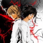Arte de Death Note mostrando Light Yagami e L de costas, simbolizando o confronto estratégico entre os dois personagens.