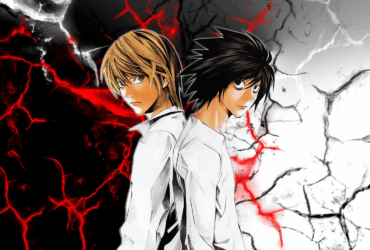Arte de Death Note mostrando Light Yagami e L de costas, simbolizando o confronto estratégico entre os dois personagens.