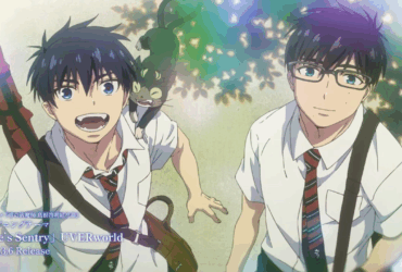 Dois estudantes de uniforme escolar em anime, representando o tema da vida colegial nos animes japoneses.