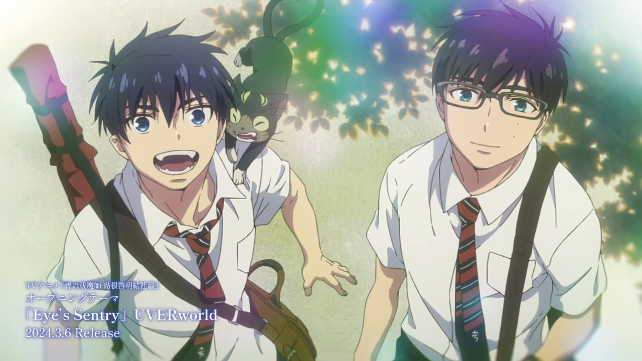 Dois estudantes de uniforme escolar em anime, representando o tema da vida colegial nos animes japoneses.