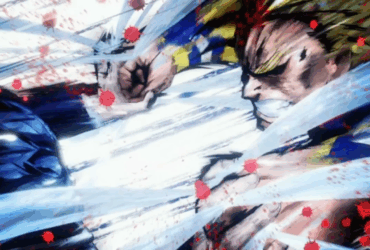 All Might enfrentando All For One em uma batalha intensa, simbolizando o sacrifício e a esperança em My Hero Academia.