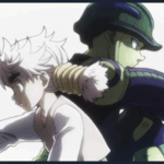 Cena de anime mostrando dois personagens próximos - um com cabelo branco prateado e outro personagem verde com capacete - em momento dramático que representa amizade improvável