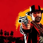 Red Dead Redemption Capa - Pistoleiro Segurando uma Arma com Sol ao fundo