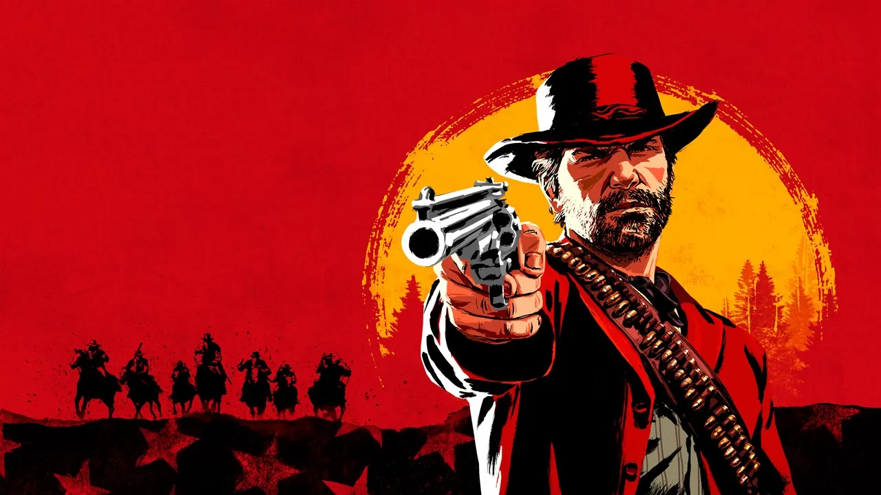Red Dead Redemption Capa - Pistoleiro Segurando uma Arma com Sol ao fundo