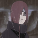 Pain de Naruto Shippuden com Rinnegan sob a chuva, personagem antagonista que buscava a paz através da dor compartilhada
