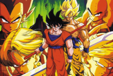 Ilustração de Goku em diferentes formas de transformação Super Saiyan, representando a experiência geracional de acompanhar Dragon Ball semanalmente na TV