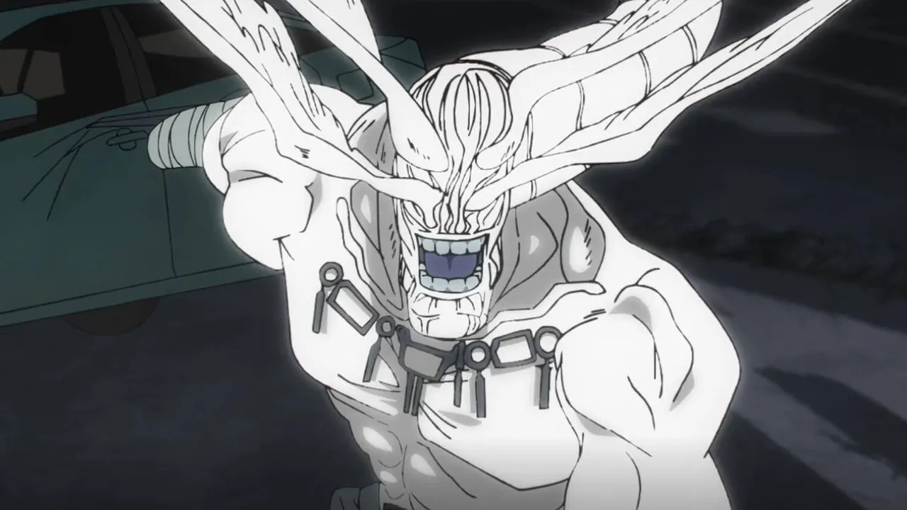 Frame do personagem Mahoraga de Jujutsu Kaisen em estilo sketch, animado durante a segunda temporada produzida pelo estúdio MAPPA sob condições de trabalho controversas que incluíam jornadas exaustivas de mais de 200 horas extras mensais