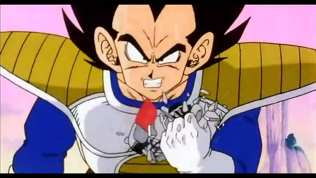 Vegeta de Dragon Ball Z com armadura Saiyan e expressão de choque ao detectar nível de poder acima de 9000, cena que originou meme icônico da cultura pop