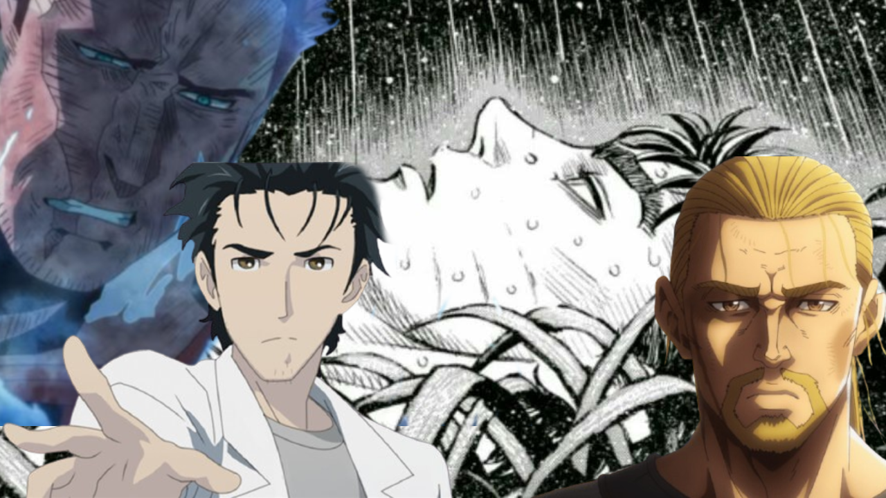 Colagem de personagens de anime incluindo Guts de Berserk e outros protagonistas marcados por traumas profundos e culpa impossível de superar