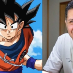 Comparação lado a lado entre Goku de Dragon Ball Z e Wendel Bezerra, dublador brasileiro do personagem