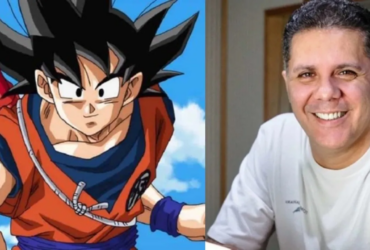 Comparação lado a lado entre Goku de Dragon Ball Z e Wendel Bezerra, dublador brasileiro do personagem