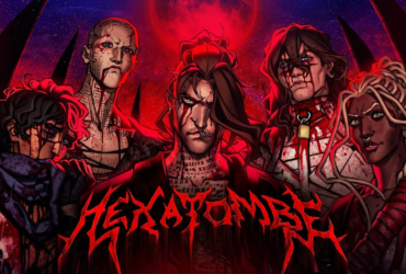 Arte oficial do episódio 10 Renascimento de Ordem Paranormal Hexatombe mostrando o momento em que Juan se torna o Portador do Trono do Diabo enquanto Lena e Remi assistem, com o céu vermelho escarlate ao fundo