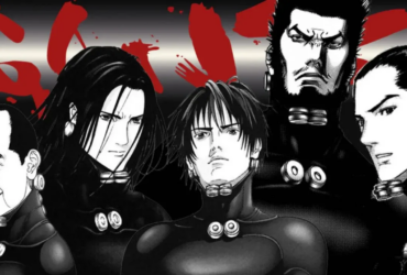 Personagens principais do mangá Gantz em arte preto e branco, representando um anime com final aberto frustrante discutido no artigo sobre finais ambíguos.