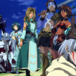 Personagens do anime Hack Sign reunidos em cenário de fantasia medieval digital, representando o pioneirismo dos MMORPGs nos animes dos anos 2000