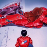 Cena icônica do anime Akira de 1988 mostrando a moto vermelha de Kaneda voando sobre Tetsuo, representando o marco cyberpunk que revolucionou a animação japonesa e abriu portas para o anime no Ocidente