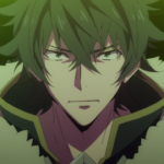 Naofumi Iwatani, protagonista de The Rising of the Shield Hero, com expressão séria e determinada após ser traído e humilhado, representando sua jornada de vingança e redenção no anime